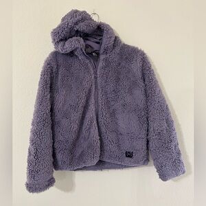 Under Armor Soft Fleece Zip up Jacket Lined Hood Size Large Girls Violet Gray